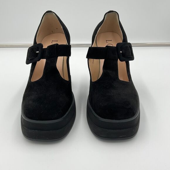 Lonza Shirley Suede High Heel Boots Mary Jane Platform Shoes Size 38 Black EUC - Picture 2 of 11